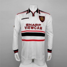 Manchester United 98/99 Away White Long Sleeve Soccer Jersey